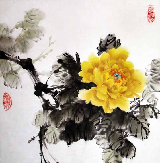 Традиционная китайская живопись гохуа пион