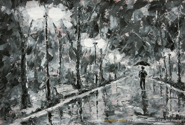 Черно белый пейзаж маслом