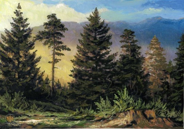 Зима маслом на холсте