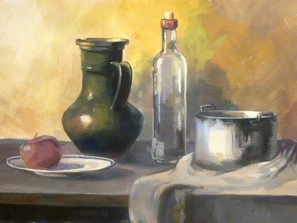 Натюрморт из предметов быта живопись гуашь