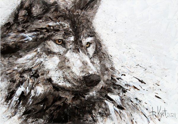 Волк картина маслом