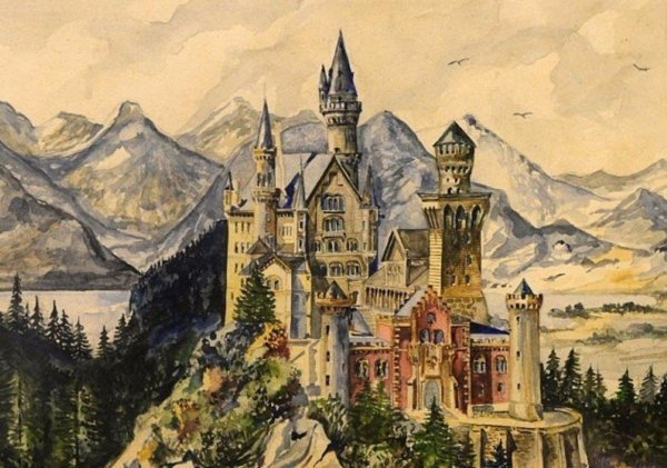 Картина Гитлера замок Нойшванштайн