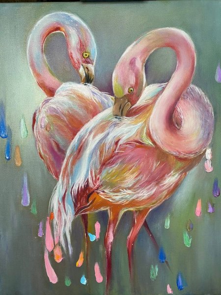 Фламинго живопись масло
