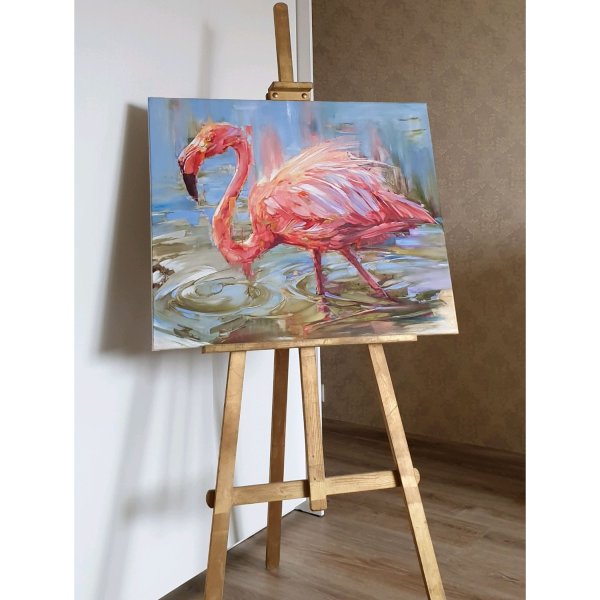 Фламинго на холсте красками