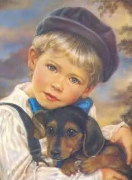 Живопись мальчик с собачкой