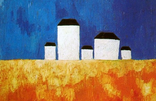Казимир Малевич пейзаж с пятью домами