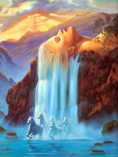 Девушка водопад картина