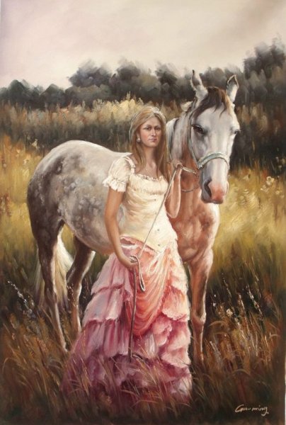 Женский портрет на лошади