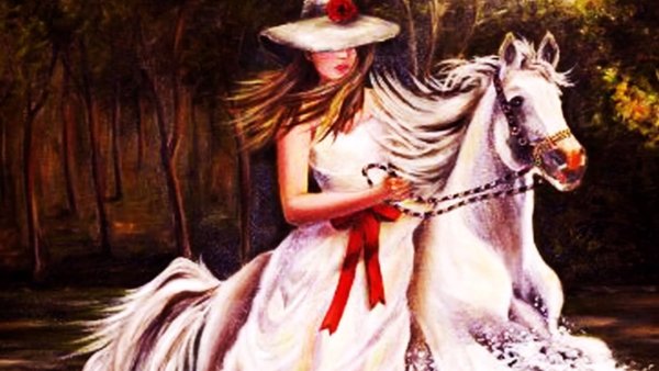 Дама в шляпке на лошади