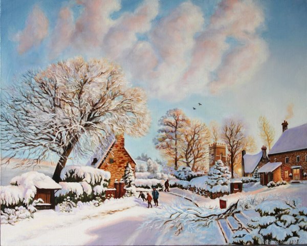 Зимний день живопись