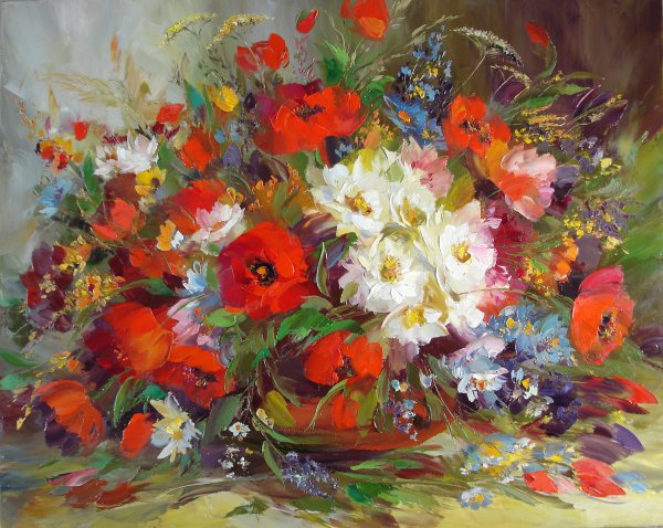 Цветы маслом