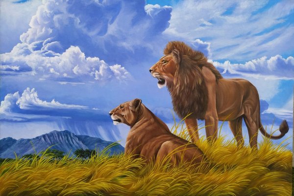 Лев и львица живопись