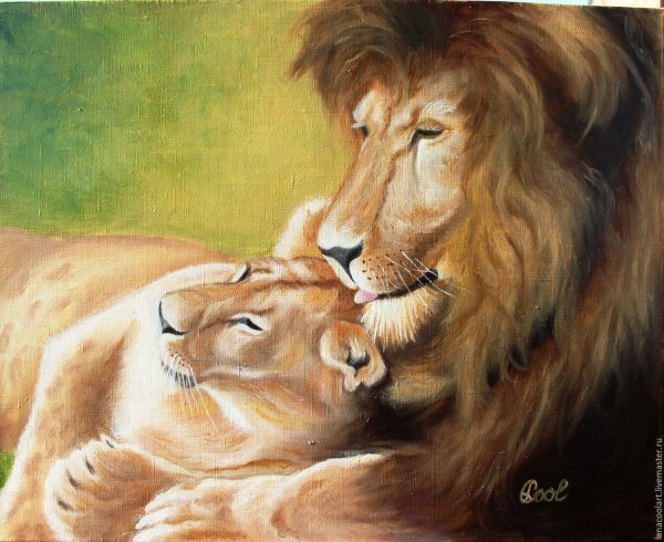Лев и львица картина маслом