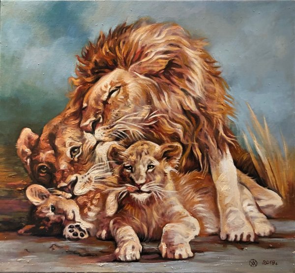 Лев львица и Львенок семья