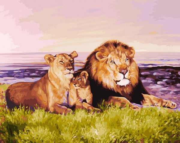 Лев львица и Львенок семья