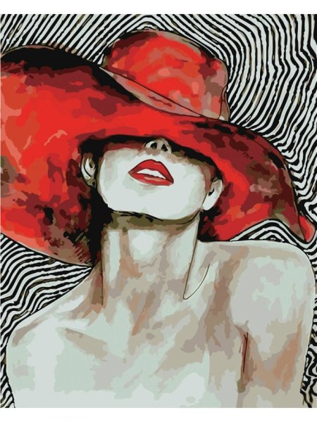 Картина женщина в шляпе с красными губами