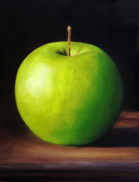 Зеленое яблоко живопись
