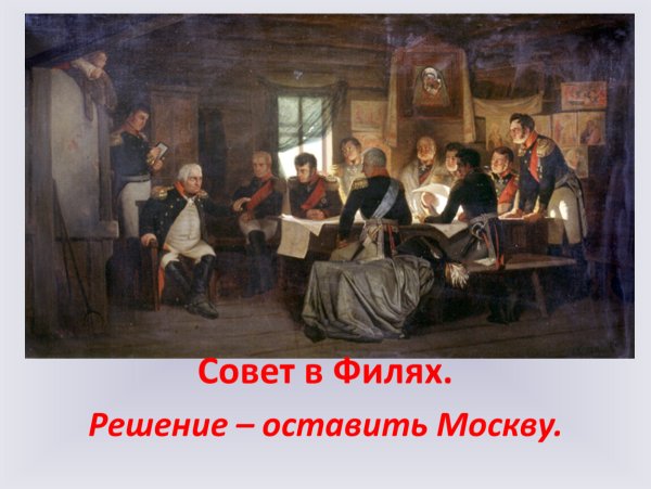 А.Д. Кившенко «военный совет в Филях в 1812 году» (1882)