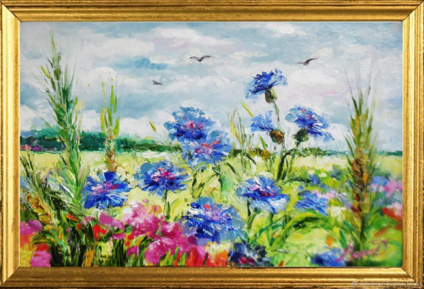 Васильковое поле живопись маслом