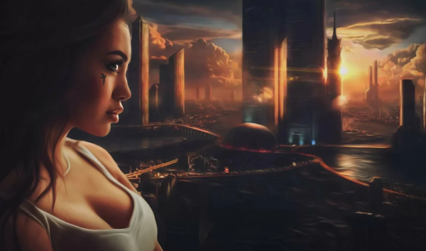 Девушка в городе будущего