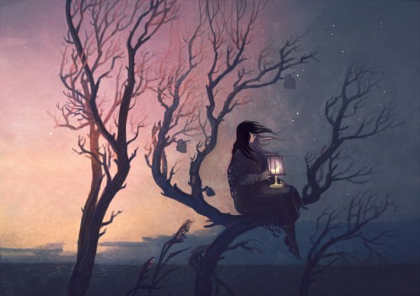 Человек сидит на дереве арт