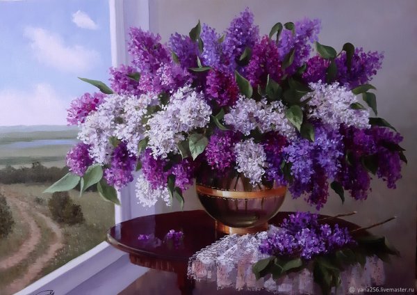 Сирень на окне живопись