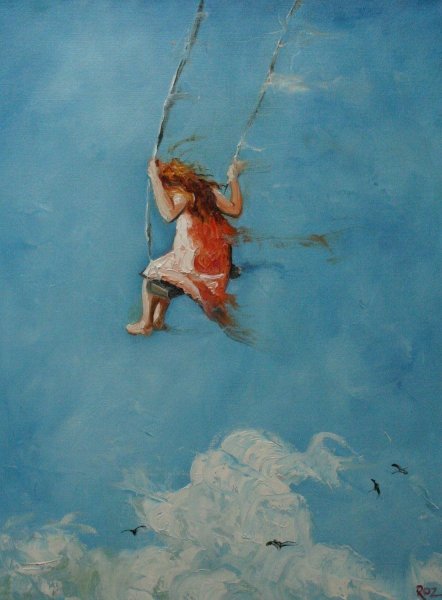 Девочка на качелях живопись