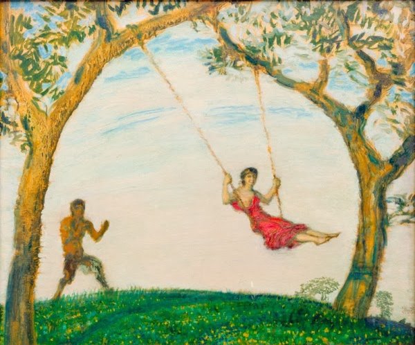 Живопись качели во дворе