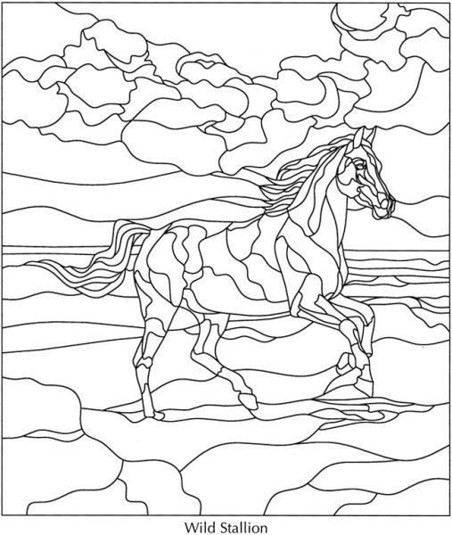 Лошадь трафарет для витража