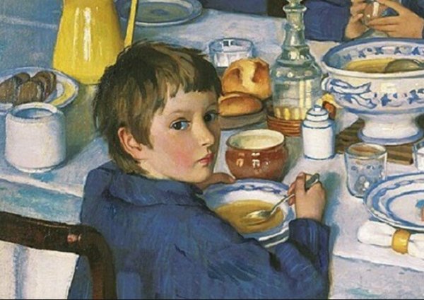 Зинаида Евгеньевна Серебрякова за завтраком 1914