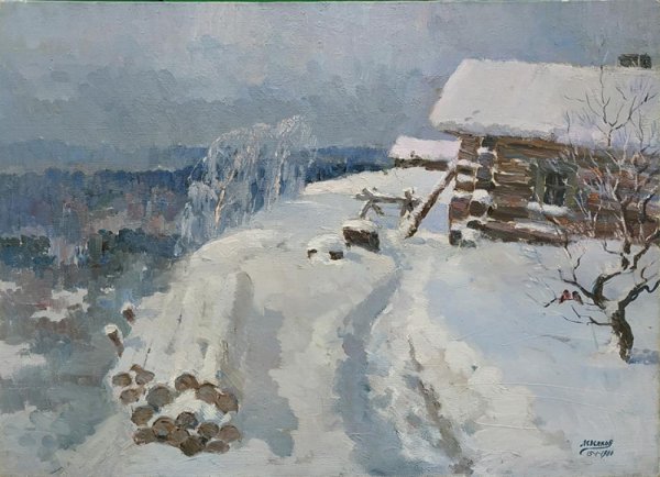 Зимний пейзаж с домиком