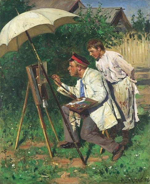 Владимир Маковский «приезд учительницы в деревню», 1897