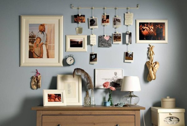 Рамки на веревках в интерьере