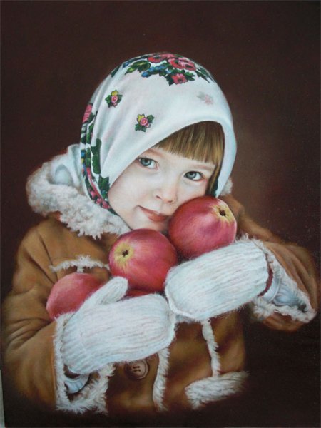 Девочка с яблоками живопись
