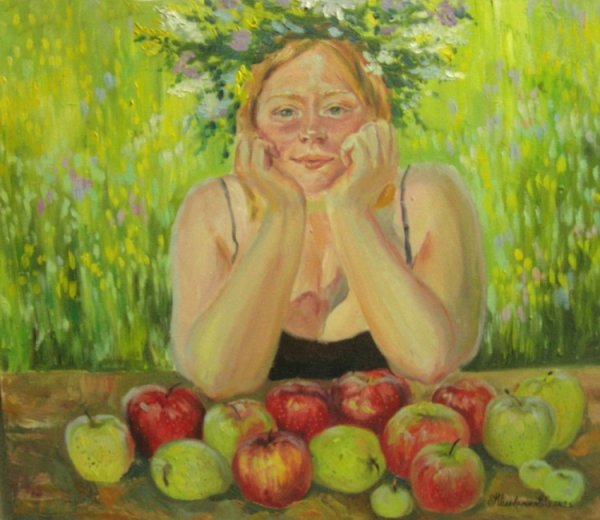 Женщина с яблоками картина