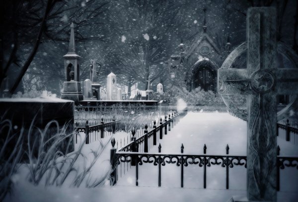 Ночное зимнее кладбище