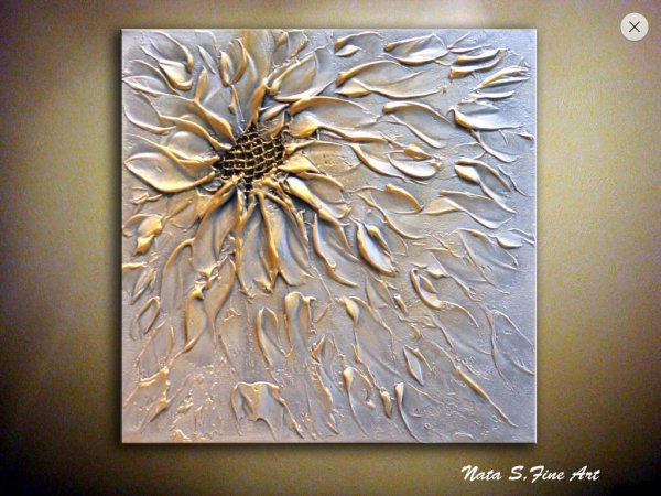 Одуванчики текстурной пастой и поталью