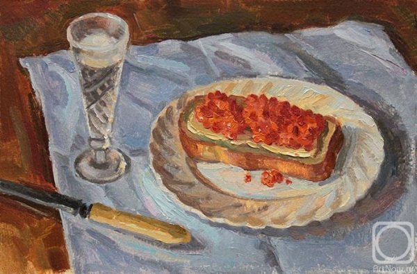 Натюрморт с салом и хлебом