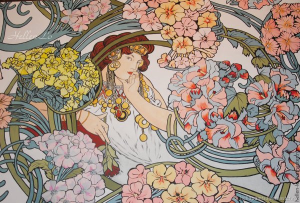 Альфонс Муха женщина в цветах