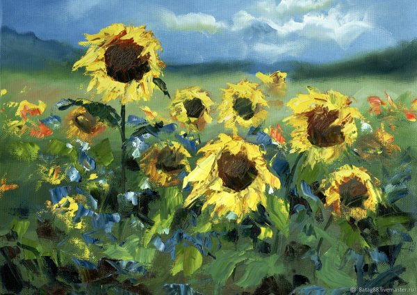 Художник Южаков Подсолнухи маслом