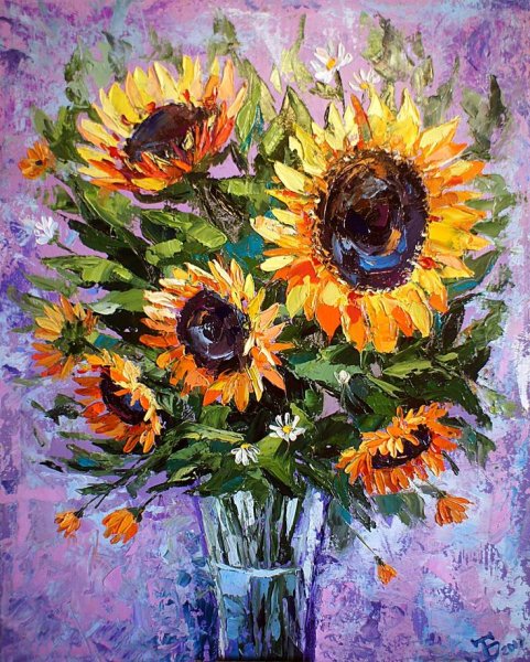 Подсолнухи маслом мастихином