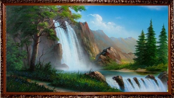 Горный лес водопад Виталия Потапова вышивка