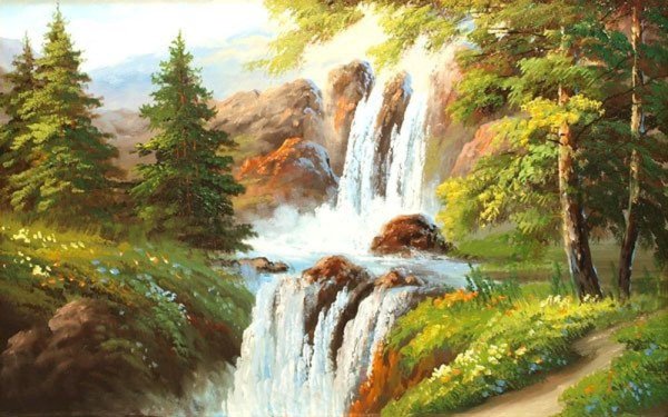 Водопад маслом на холсте