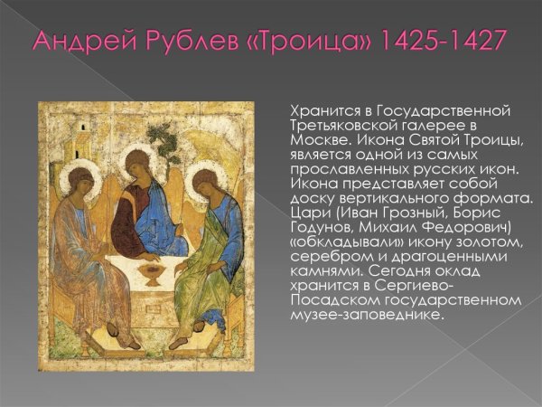 Троица икона Рублев Третьяковская галерея
