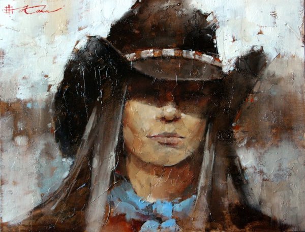 Девушка в шляпе живопись