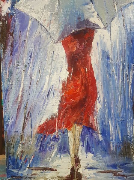 Девушка под зонтом с картиной