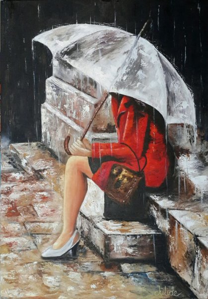 Женщина под дождем картина