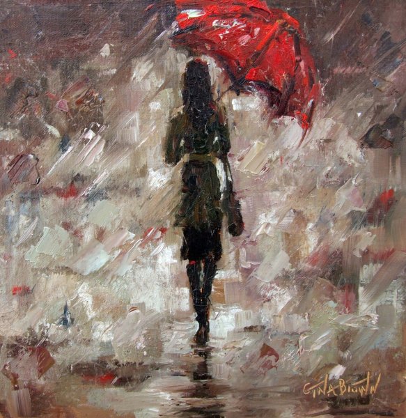 Абстракция женщина с зонтом в живописи