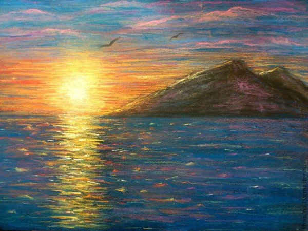 Морской пейзаж пастелью