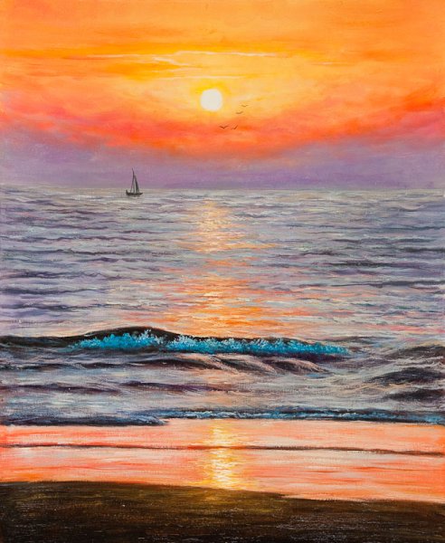 Морской пейзаж цветными карандашами